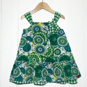 LA FROMAGE et L’ORANGE EUC 100% Cotton Floral Ruffle Gingham Bow Dress